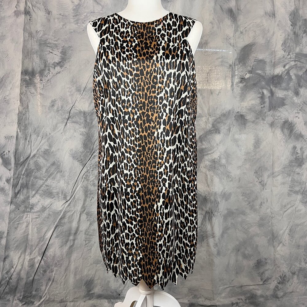Vintage 60s Vanity Fair Leopard Print Jagged Hem Nightgown Nightie Shift, 36
